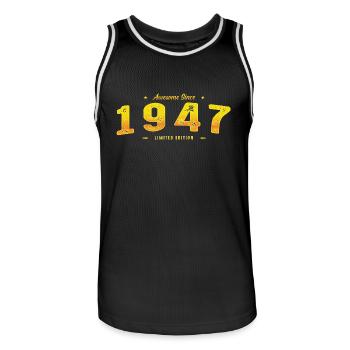Vintage 1947 Limited Edition - 78th Birthday - Men's Basketball Jersey - black/white - Front - AI Model Male 185 dark (185cm)