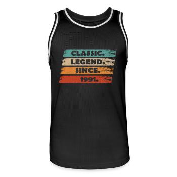 33. Jubiläum 1991 - Legende seit Vintage Ret - Männer Basketball-Trikot - Schwarz/Weiß - Vorne - AI Model Male 185 dark (185cm)