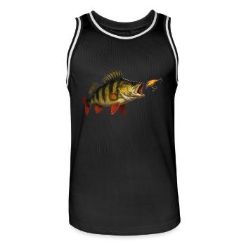 Perch at the Bite – Predatory Fish & Wobbler Design - Men's Basketball Jersey - black/white - Front - AI Model Male 185 dark (185cm)