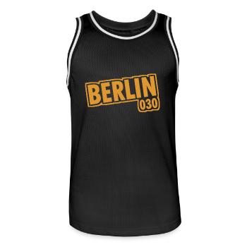 Berlin - 030 - Hauptstadt - Deutschland - Vorwahl - Männer Basketball-Trikot - Schwarz/Weiß - Vorne - AI Model Male 185 dark (185cm)