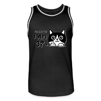 Je n’ai pas 38 ans, j’ai 37 ans plus 1 majeur Cat Flip - Maillot de basket Homme - noir/blanc - Devant - AI Model Male 185 dark (185cm)