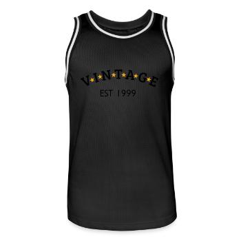 Vintage is 1999 - Men's Basketball Jersey - black/white - Front - AI Model Male 185 dark (185cm)