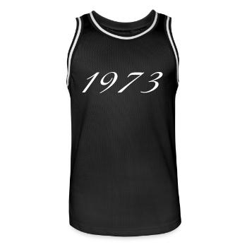 1973 Birthday Gift, Original since 1973 - Men's Basketball Jersey - black/white - Front - AI Model Male 185 dark (185cm)