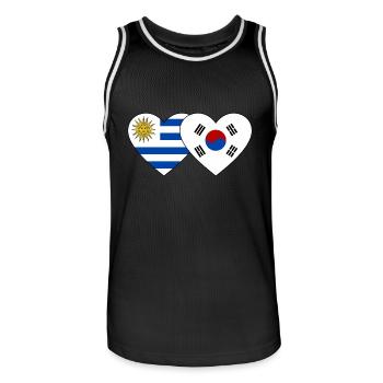 Uruguay South Korea Flag Heart - Men's Basketball Jersey - black/white - Front - AI Model Male 185 dark (185cm)