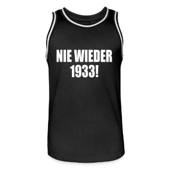 Never again 1933 - Men's Basketball Jersey - black/white - Front - AI Model Male 185 dark (185cm)