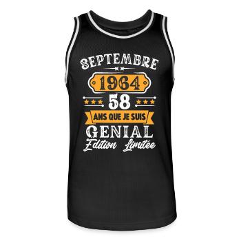 Cadeau D'anniversaire 58 Ans Septembre 1964 Rétro - Maillot de basket Homme - noir/blanc - Devant - AI Model Male 185 dark (185cm)