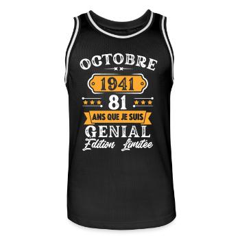 Cadeau D'anniversaire 81 Ans Octobre 1941 Rétro - Maillot de basket Homme - noir/blanc - Devant - AI Model Male 185 dark (185cm)