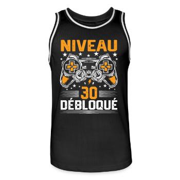Niveau 30 débloqué / Anniversaire 30 ans gamer - Maillot de basket Homme - noir/blanc - Devant - AI Model Male 185 dark (185cm)