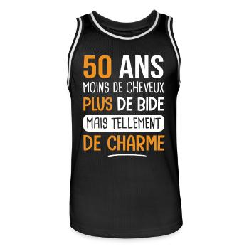 50 ans plus de charme cadeau anniversaire 50 ans - Maillot de basket Homme - noir/blanc - Devant - AI Model Male 185 dark (185cm)