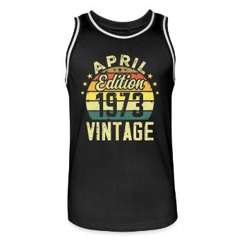 Millésime Avril 1973 - Cadeau Anniversaire 1973 - Maillot de basket Homme - noir/blanc - Devant - AI Model Male 185 dark (185cm)