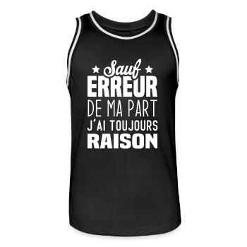 Sauf Erreur De Ma Part J'ai Toujours Raison - Maillot de basket Homme - noir/blanc - Devant - AI Model Male 185 dark (185cm)