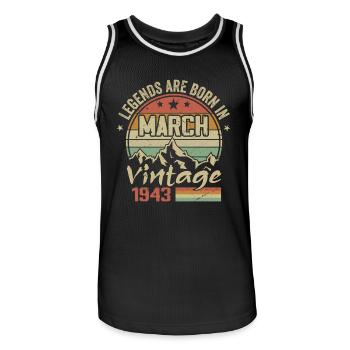 The Legends Were Born in March 1943 Vintage Gift - Men's Basketball Jersey - black/white - Front - AI Model Male 185 dark (185cm)