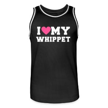 I love my Whippet - Men's Basketball Jersey - black/white - Front - AI Model Male 185 dark (185cm)