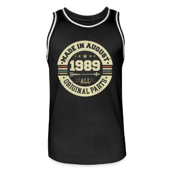 Août 1989 Cadeau d’anniversaire Août 1989 Août - Maillot de basket Homme - noir/blanc - Devant - AI Model Male 185 dark (185cm)