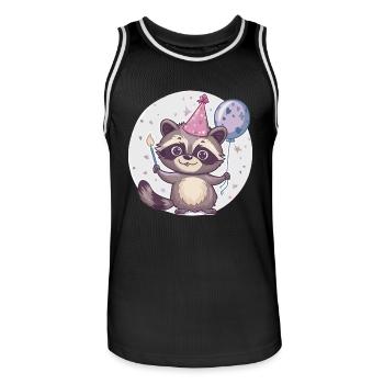 Raton laveur anniversaire bébé - Maillot de basket Homme - noir/blanc - Devant - AI Model Male 185 dark (185cm)