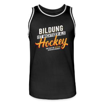 Education is important - hockey - Men's Basketball Jersey - black/white - Front - AI Model Male 185 dark (185cm)