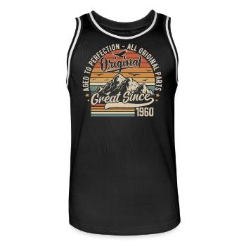 Vintage Born in 1960 | 65th Anniversary Gift 1960 - Men's Basketball Jersey - black/white - Front - AI Model Male 185 dark (185cm)