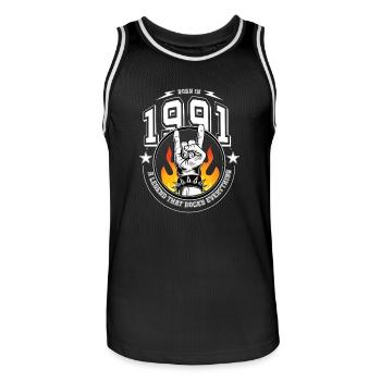 1991 Birthday, rocks everything - Men's Basketball Jersey - black/white - Front - AI Model Male 185 dark (185cm)