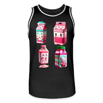 Carton de lait aux fraises Kawaii - délicieux! - Maillot de basket Homme - noir/blanc - Devant - AI Model Male 185 dark (185cm)