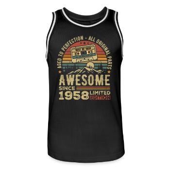 Jahrgang 1958 Geburtstagsgeschenk | Jahrgang 1958 - Männer Basketball-Trikot - Schwarz/Weiß - Vorne - AI Model Male 185 dark (185cm)