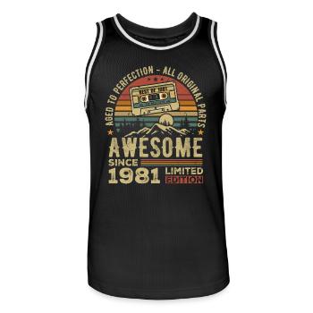 Vintage 1981 Birthday Gift | Born in 1981 - Men's Basketball Jersey - black/white - Front - AI Model Male 185 dark (185cm)
