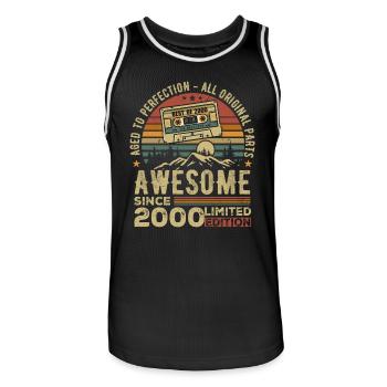 Vintage 2000 Geburtstagsgeschenk | Jahrgang 2000 - Männer Basketball-Trikot - Schwarz/Weiß - Vorne - AI Model Male 185 dark (185cm)