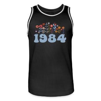 1984 Motif floral 1984 Floral thème fleurs 1984 - Maillot de basket Homme - noir/blanc - Devant - AI Model Male 185 dark (185cm)