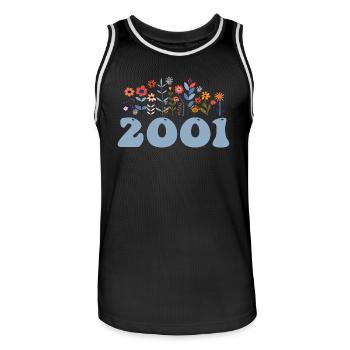 2001 Floral Pattern 2001 Floral Theme Flowers 2001 - Men's Basketball Jersey - black/white - Front - AI Model Male 185 dark (185cm)