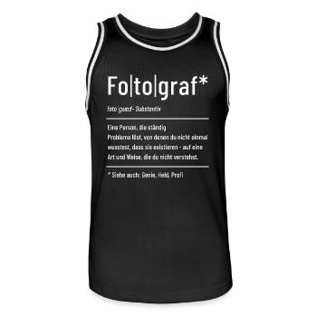Fotograf - Definition - Lexikon - Männer Basketball-Trikot - Schwarz/Weiß - Vorne - AI Model Male 185 dark (185cm)