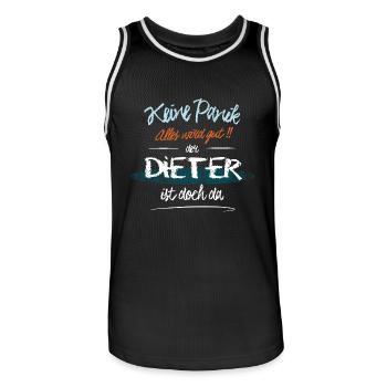 Dieter - Keine Panik. Alles wird gut - Männer Basketball-Trikot - Schwarz/Weiß - Vorne - AI Model Male 185 dark (185cm)