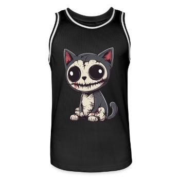 Chat Halloween Drôle Zombie - Maillot de basket Homme - noir/blanc - Devant - AI Model Male 185 dark (185cm)