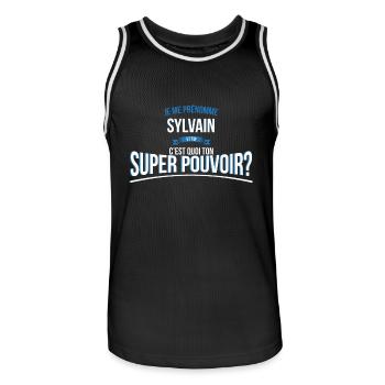 Sylvain super pouvoir cadeau - Maillot de basket Homme - noir/blanc - Devant - AI Model Male 185 dark (185cm)