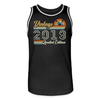 Anniversaire 7 Ans | Millésime 2018 Cadeau 2018 - Maillot de basket Homme - noir/blanc - Devant - AI Model Male 185 dark (185cm)