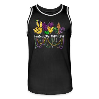 Peace Love Mardi Gras Beads Women Carnival Parade - Men's Basketball Jersey - black/white - Front - AI Model Male 185 dark (185cm)