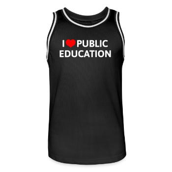 Ich liebe die Unterstützungsbotschaft für Lehrer im öffentlichen Bildungswesen - Männer Basketball-Trikot - Schwarz/Weiß - Vorne - AI Model Male 185 dark (185cm)