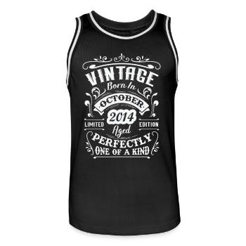 Rétro cadeau anniversaire, Vintage en octobre 2014 - Maillot de basket Homme - noir/blanc - Devant - AI Model Male 185 dark (185cm)