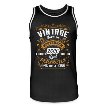 Vintage birthday gift born in September 2000 - Men's Basketball Jersey - black/white - Front - AI Model Male 185 dark (185cm)