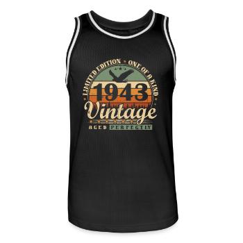 Born 1943 Vintage Birthday Gift - Men's Basketball Jersey - black/white - Front - AI Model Male 185 dark (185cm)