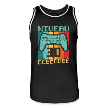 Niveau 30 débloqué Cadeau 30 ans Anniversaire - Maillot de basket Homme - noir/blanc - Devant - AI Model Male 185 dark (185cm)