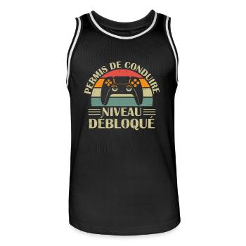 Permis de Conduire Niveau Débloqué - Maillot de basket Homme - noir/blanc - Devant - AI Model Male 185 dark (185cm)