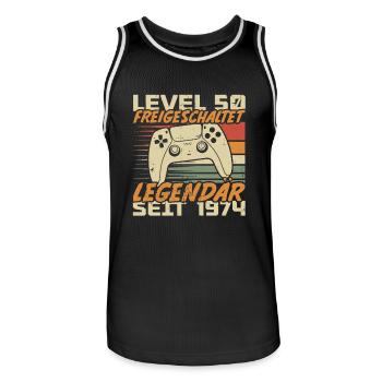 Level 50 freigeschaltet Legendär seit 1974 - Männer Basketball-Trikot - Schwarz/Weiß - Vorne - AI Model Male 185 dark (185cm)