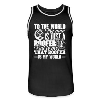 Roofer Roofer Is My World - Men's Basketball Jersey - black/white - Front - AI Model Male 185 dark (185cm)