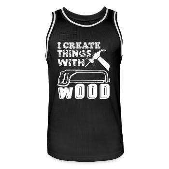 Woodworking Woodworking I Create Things With Wood - Men's Basketball Jersey - black/white - Front - AI Model Male 185 dark (185cm)