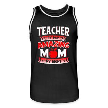 Teacher By Day Amazing Mom By Night - Men's Basketball Jersey - black/white - Front - AI Model Male 185 dark (185cm)