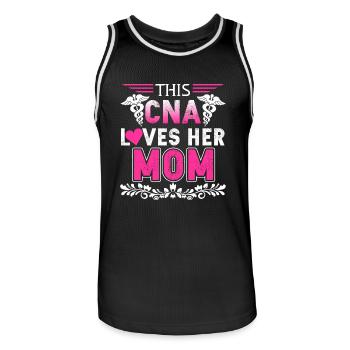 This CNA Loves Her Mom - Men's Basketball Jersey - black/white - Front - AI Model Male 185 dark (185cm)