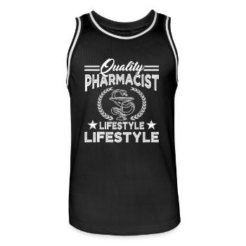 Quality Pharmacist Lifestyle - Men's Basketball Jersey - black/white - Front - AI Model Male 185 dark (185cm)