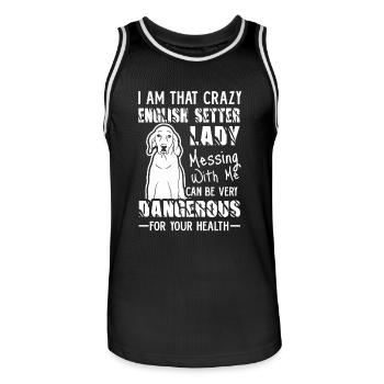 I Am That Crazy English Setter Lady - Men's Basketball Jersey - black/white - Front - AI Model Male 185 dark (185cm)