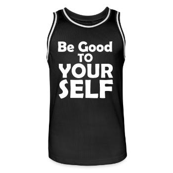 Citation Soyez bon envers vous-même - Maillot de basket Homme - noir/blanc - Devant - AI Model Male 185 dark (185cm)