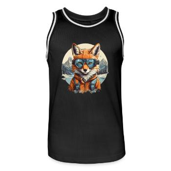 renard cool dessin animé dans les montagnes - Maillot de basket Homme - noir/blanc - Devant - AI Model Male 185 dark (185cm)