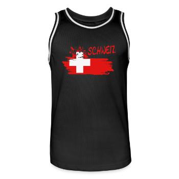 SCHWEIZ - Männer Basketball-Trikot - Schwarz/Weiß - Vorne - AI Model Male 185 dark (185cm)